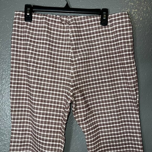 Brown & Cream Plaid Flare Pants Retro 70s Style Made in USA Women’s Medium - Picture 5 of 8